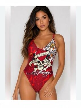 Ed Hardy | Swim | Ed Hardy Y2k Vintage Print Love Kills Monokini